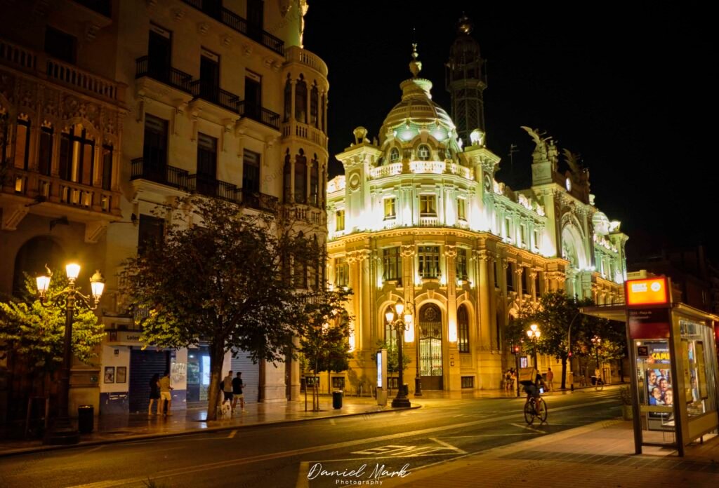 Valencia town hall square at night