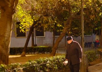 old man walking in the park in Valencia in Spain